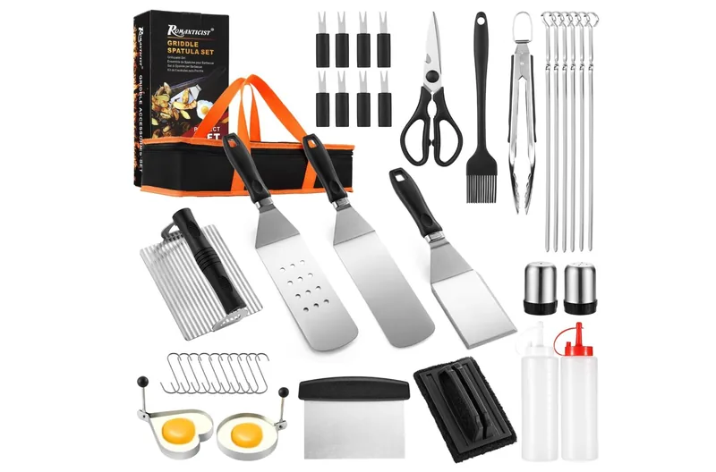 ROMANTICIST 40-piece griddle accessories kit with spatulas, scraper, burger press and carry bag