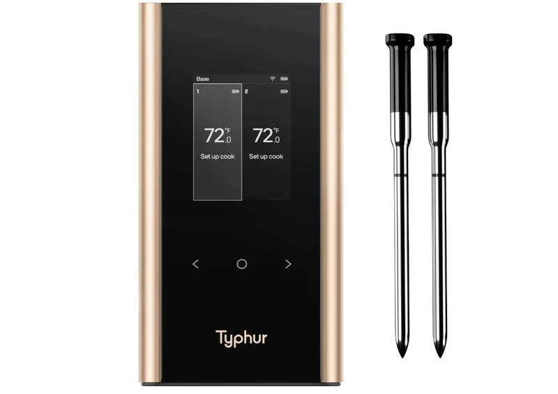 Typhur Sync Gold wireless meat thermometer base with two slim probes