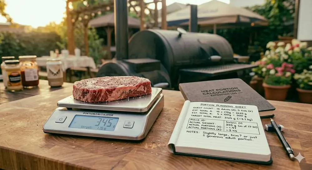 Meat scale with portion calculations for BBQ planning